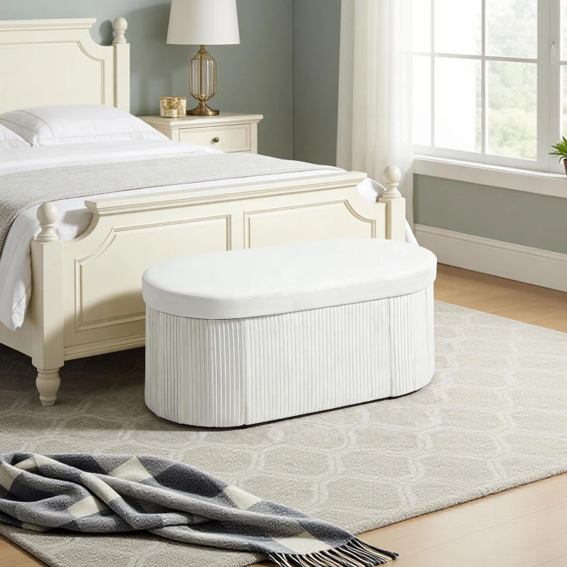 HOMCOM Pouf Contenitore Pieghevole con Vano da 72L e Rivestimento in Velluto, 76x38x35 cm, Crema