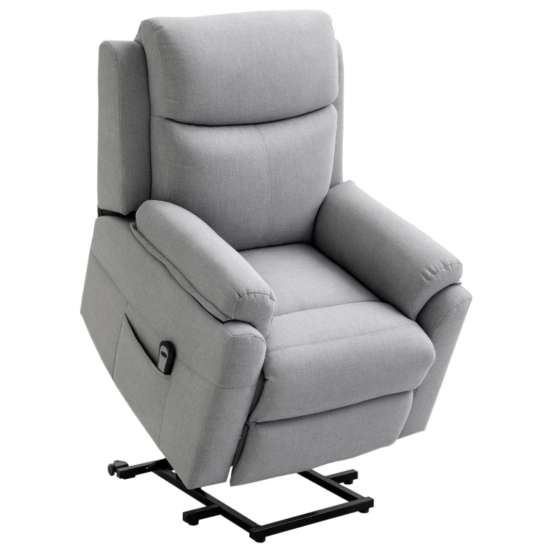 HOMCOM Relaxfauteuil met opsta-hulp, elektrisch, ligfunctie, afstandsbediening, tasjesvering, tot 120 kg, grijs