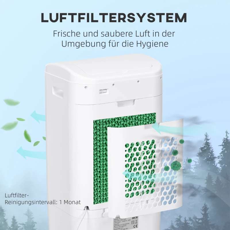 HOMCOM Mobiele Luchtkoeler/Airconditioner met 3 Modi, 7,5-uurs Timer, Verrijdbaar, Kunststof, Wit