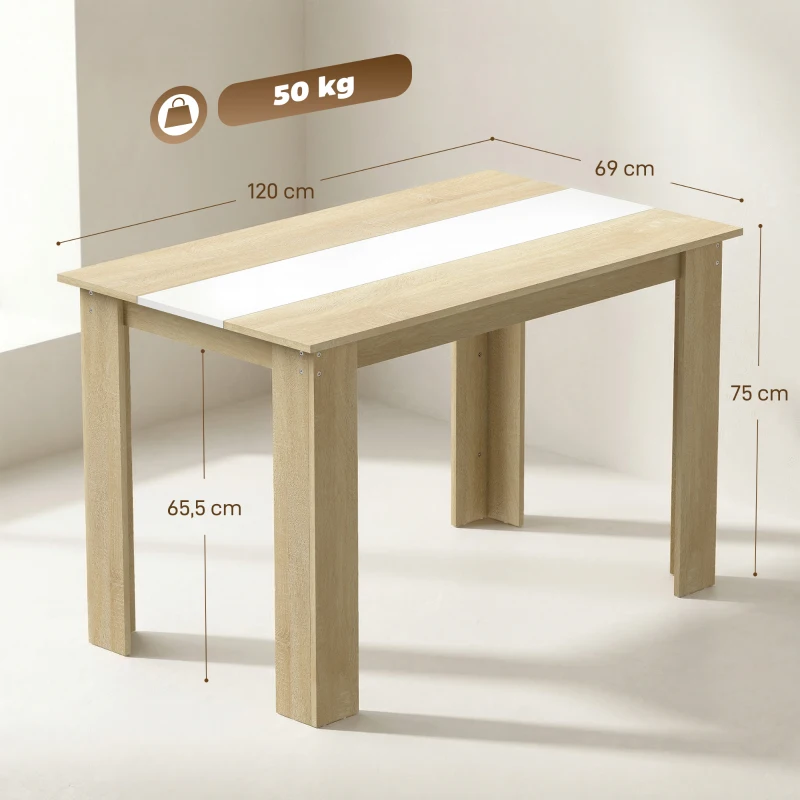 HOMCOM Table à manger table de cuisine design moderne avec grand plateau 2-4 personnes en bois dim. 120L x 69l x 75H cm