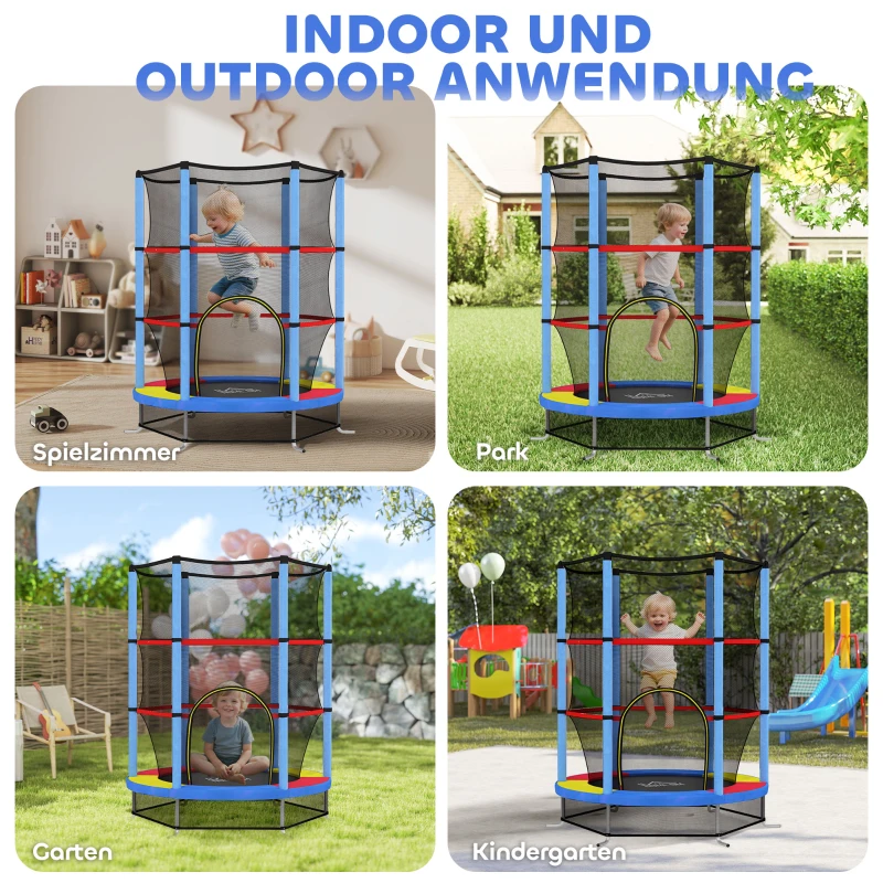 HOMCOM Kindertrampolin, Sicherheitsnetz, Gummifederung, bis 45 kg, Stahlgestell, Ø140x160cm, Bunt