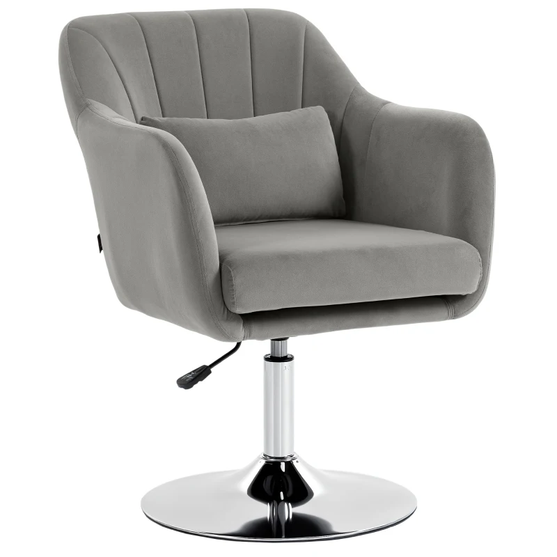 HOMCOM Retro Velvet Swivel Tub Chair with Steel Frame, Cushion Seat, Grey