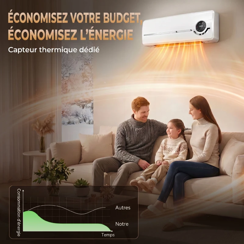 HOMCOM Chauffage mural en céramique 1000/2000W, radiateur électrique, ventilateur, thermostat, minuterie, 50x18,6x12,9cm, blanc(m-6)