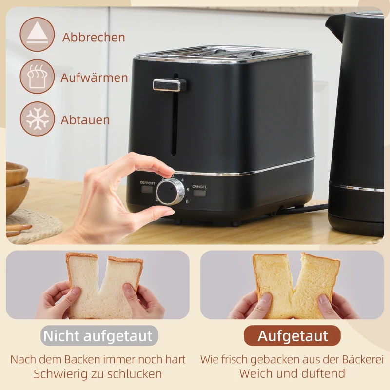 HOMCOM Set van 1,7 L waterkoker en broodrooster met 6 bruiningsstanden, Zwart/Staal