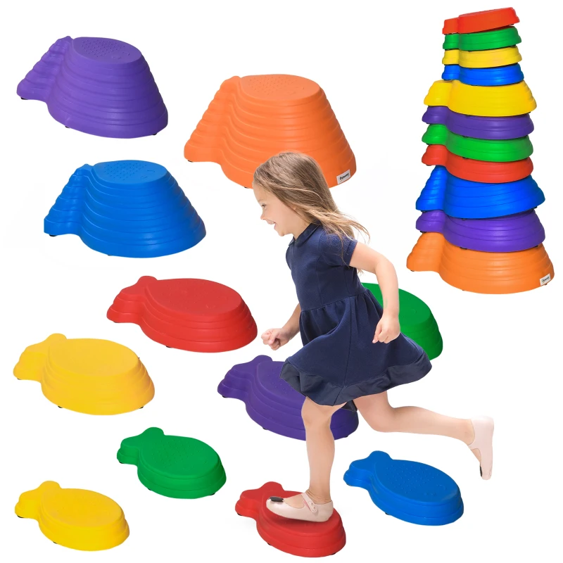 Outsunny Balansstenen, Stapstenen, 11 Stuks, Stapelbaar, Antislip, Robuust, Voor Binnen en Buiten, Belastbaar tot 100 kg