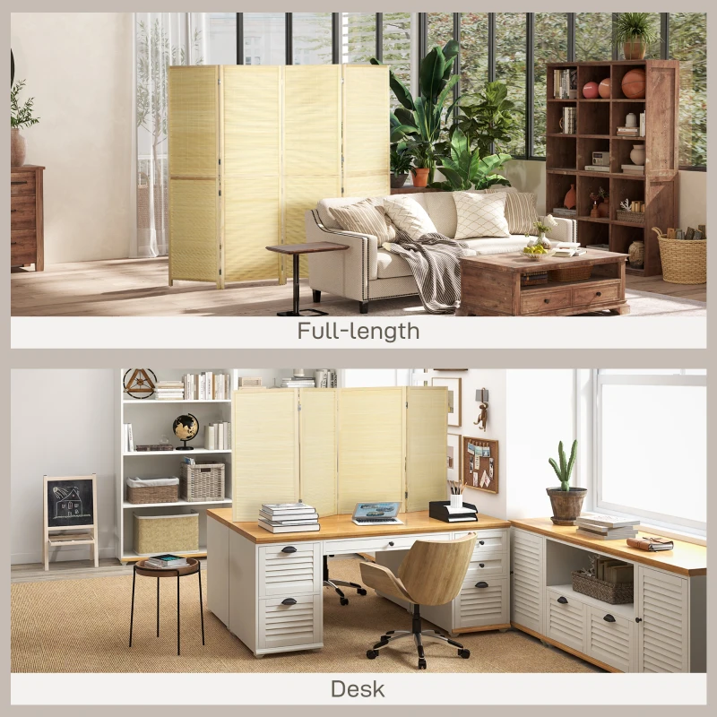HOMCOM Room Divider, Freestanding Privacy Screen, 4 Panel Folding, 180 x 180cm, Natural