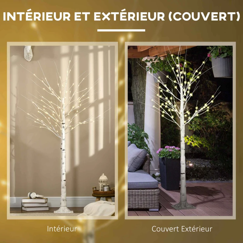HOMCOM Arbre lumineux LED, décoration lumineuse blanc chaud, 96 LEDs 180 cm, décoration de noël, chambre, maison, blanc