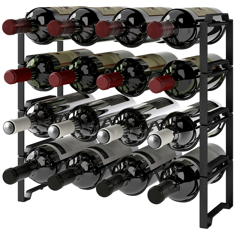HOMCOM 4-stufiges Weinregal, freistehendes Regal für 16 Weinflaschen, Metall, Schwarz