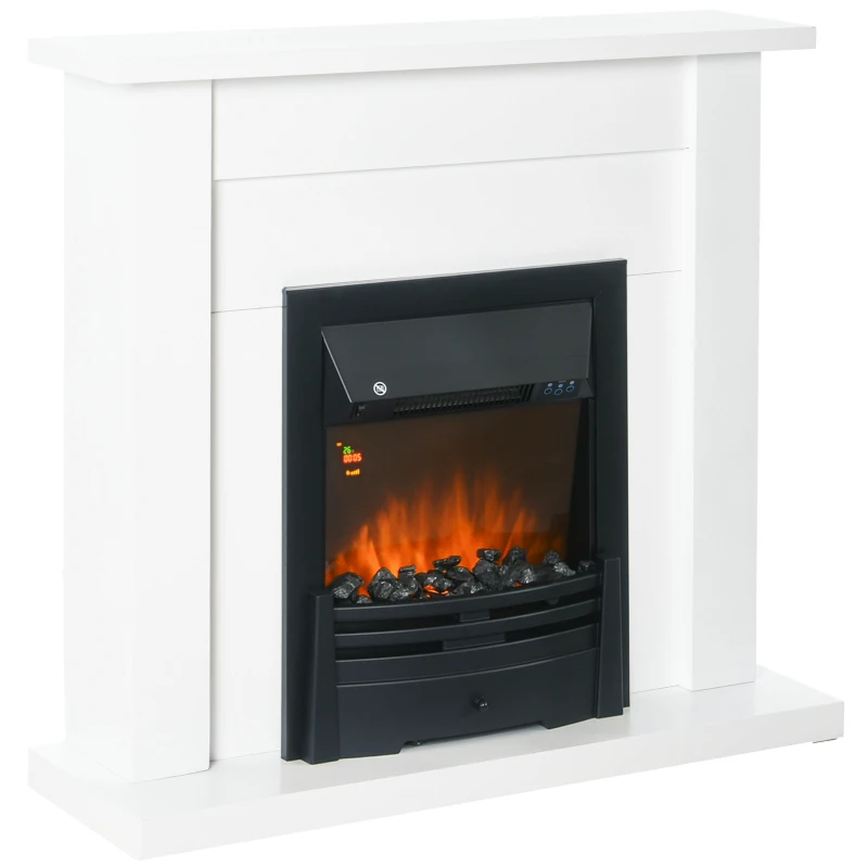 HOMCOM Elektrische haard, 2 vermogensinstellingen, afstandsbediening, timer, realistisch vlam effect, Zwart+Wit(m-10)