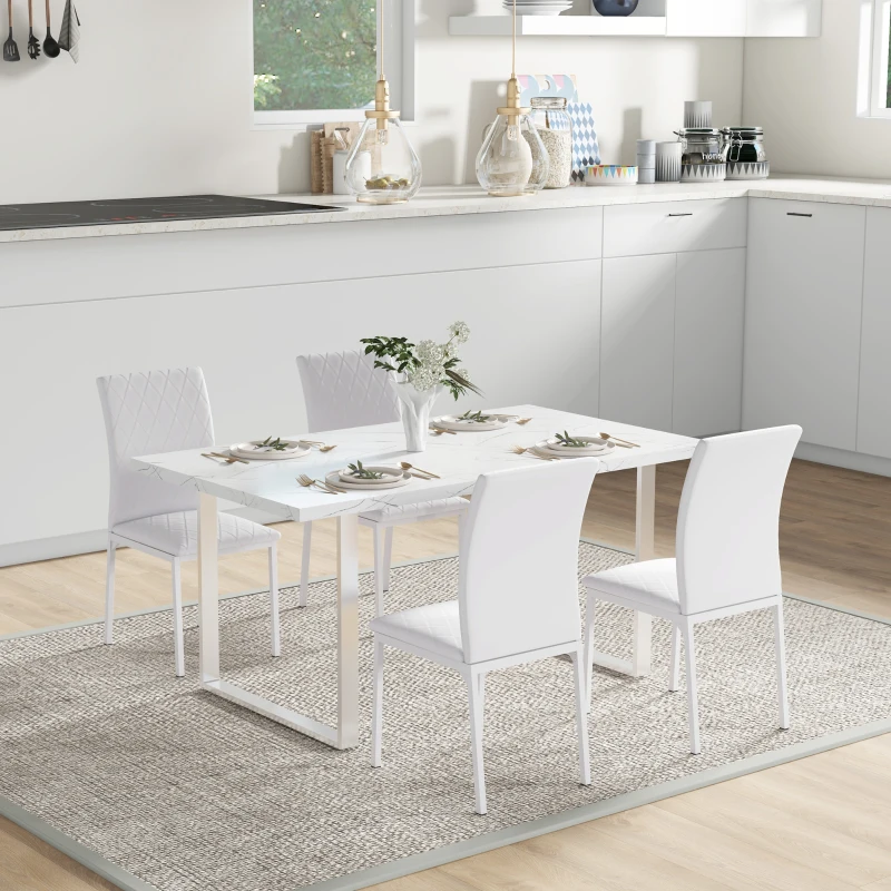 HOMCOM Set 4 Sedie Imbottite per Sala da Pranzo con Rivestimento in Similpelle, 41x50x91cm - Bianco