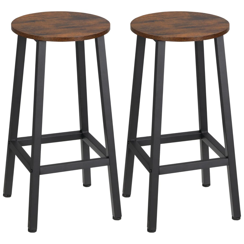 HOMCOM Lot de 2 tabourets style moderne hauteur 65 cm avec repose-pieds - brun rustique et noir