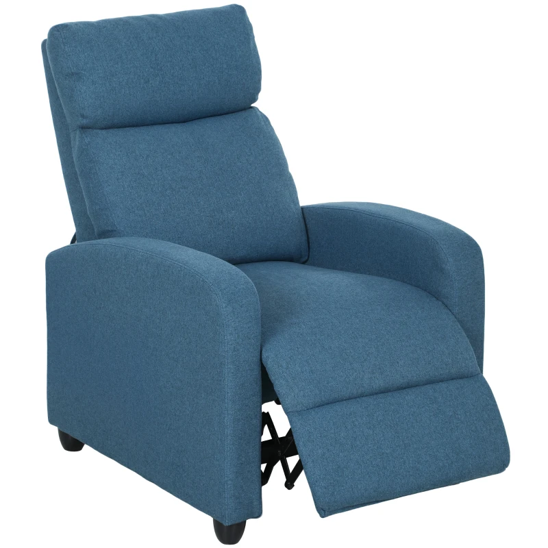 HOMCOM Fotoliu Relax Reclinabil Manual cu Suport pentru Picioare și Tapițerie din Țesătură, Albastru