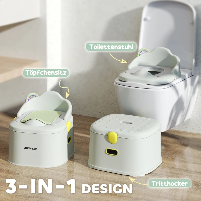 AIYAPLAY Kinderpotje 3-in-1 met Afneembare Zitting, Kunstleder zitkussen, Max. 50 kg, Grijs