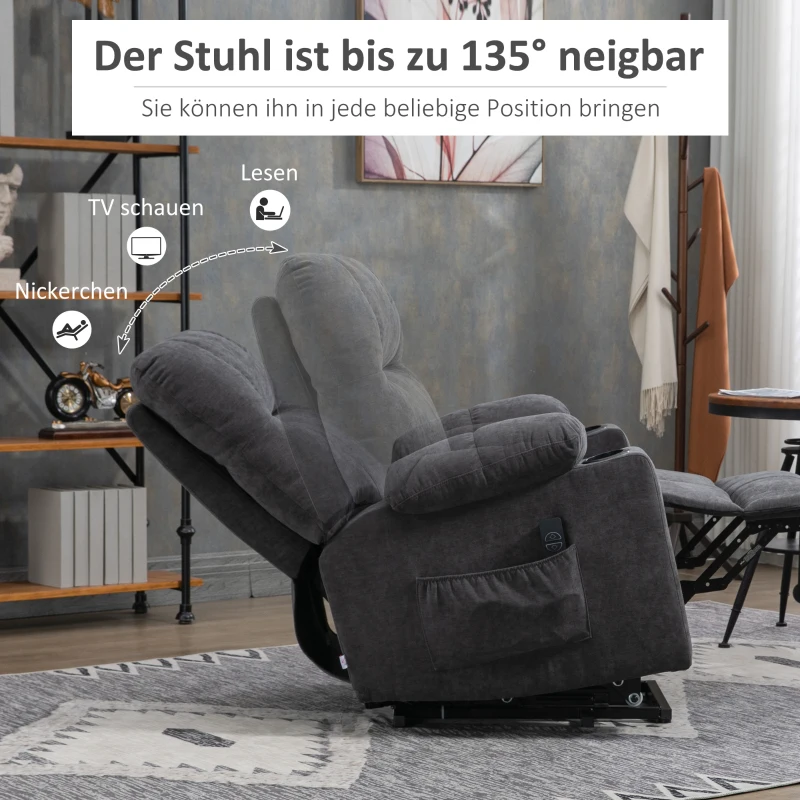 HOMCOM Opstaan hulp seniorenstoel, ligfunctie, inclusief afstandsbediening, 144 cm x 91 cm x 88 cm, Donkergrijs