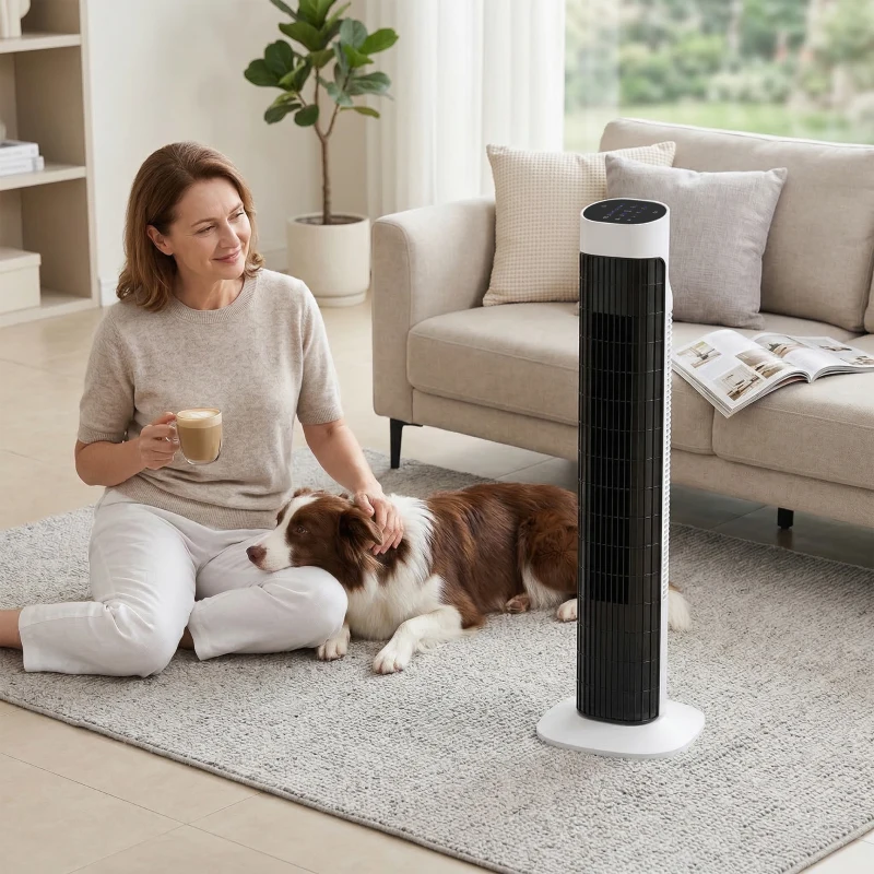 HOMCOM Ventilador de Torre Silencioso con Control Remoto 3 Velocidades 3 Modos Temporizador 7,5H Oscilación 70° Blanco y Negro