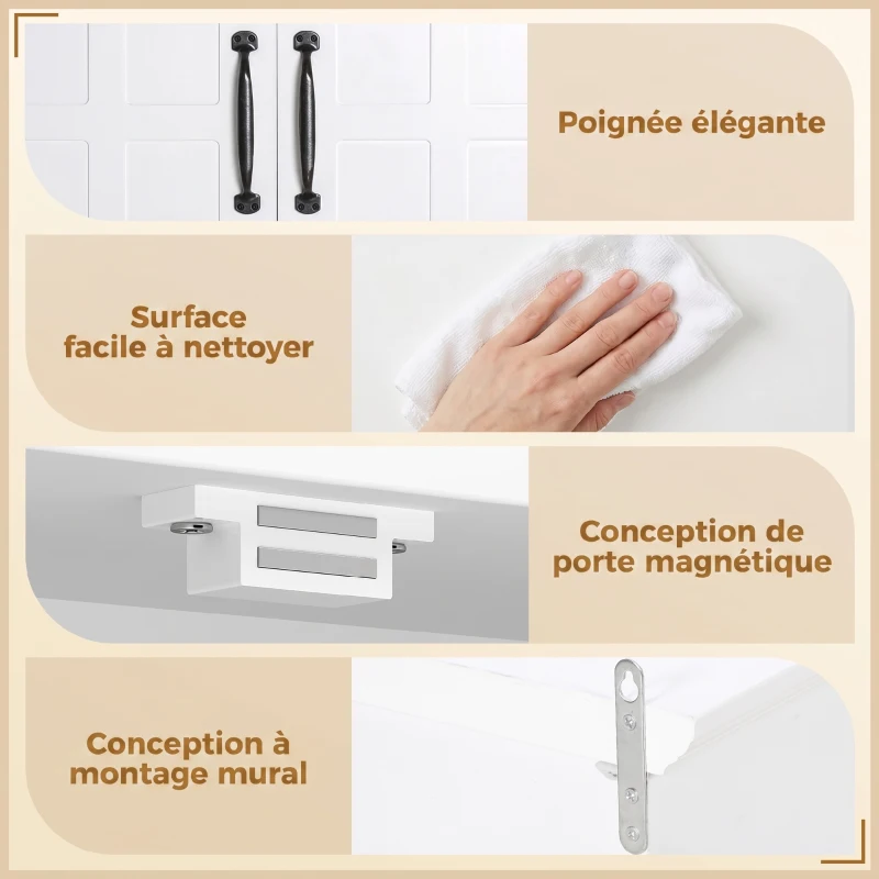HOMCOM Armoire Haute Murale de Salle de Bain ou WC Placard 2 Portes 2 étagères Niche dim. 60L x 20l x 58H cm MDF Panneaux Particules Blanc