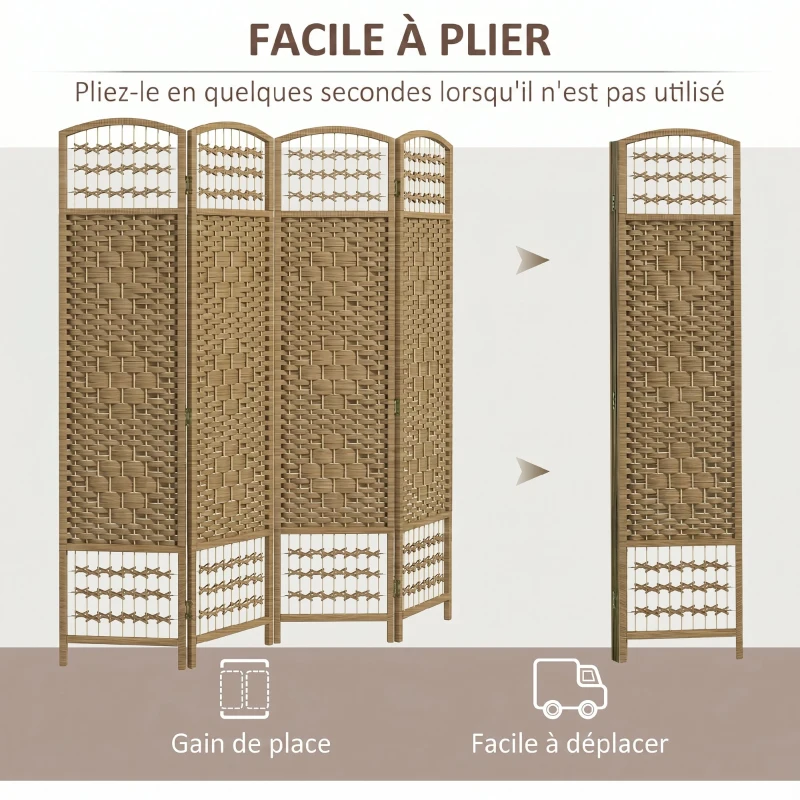 HOMCOM Paravent intérieur en bois séparateur de pièce cloison pliable 4 panneaux 160 x 170 cm bois naturel