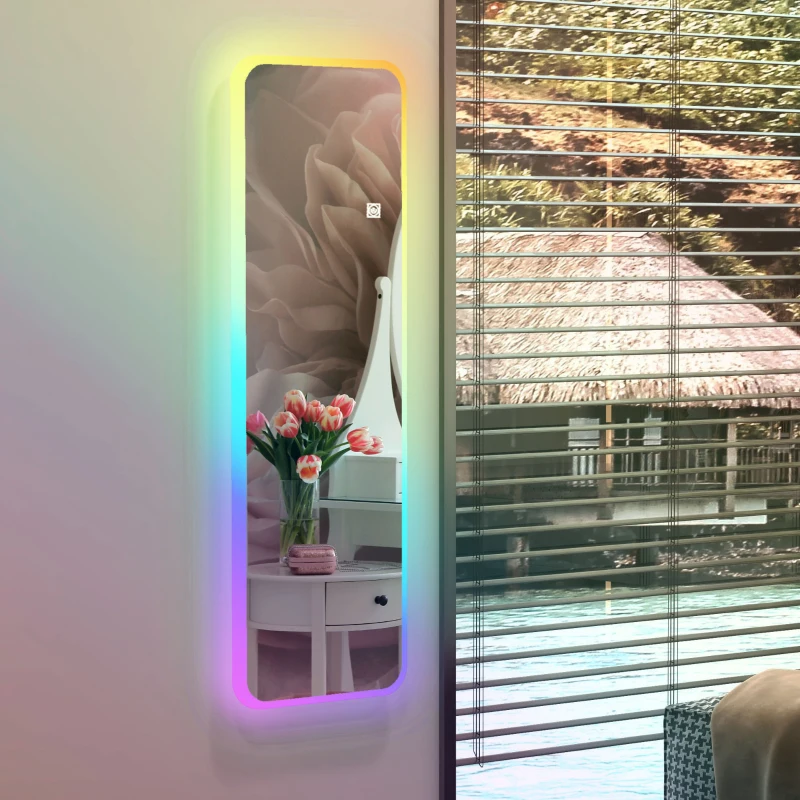 HOMCOM Espelho de Corpo Inteiro com Luzes LED 120x40 cm Espelho de Parede com Iluminação em 7 Cores RGB e Função de Memória Prata