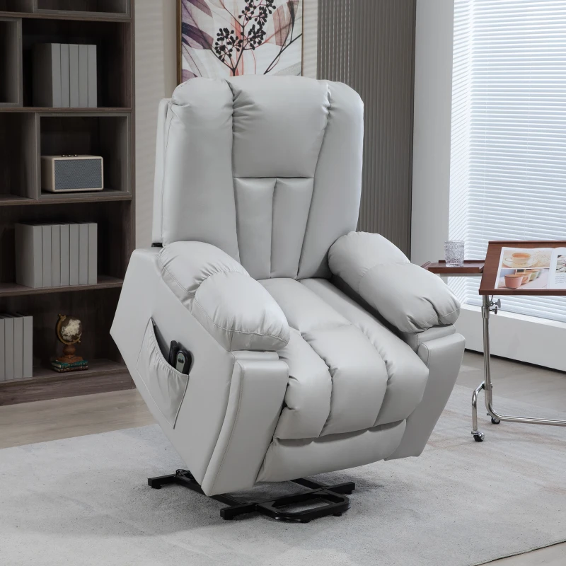 HOMCOM Massagesessel Relaxsessel Seniorensessel, Fernbedienung, Seitentaschen, 94 cm x 96 cm x 106 cm, Grau(m-10)