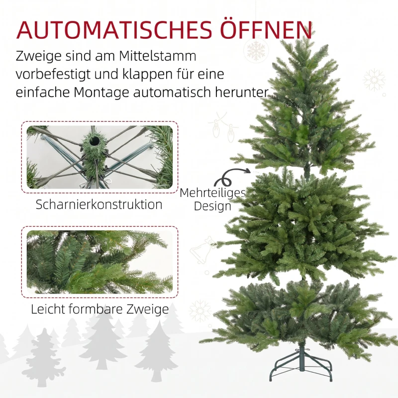 HOMCOM Kunstkerstboom 210 cm met 2445 Vlamvertragende Takpunten en Inklapbare Metalen Standaard