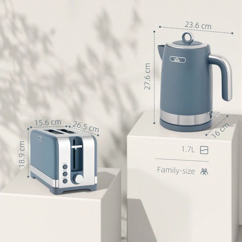 HOMCOM Sleek Textured Kettle and Toaster Set - Blue