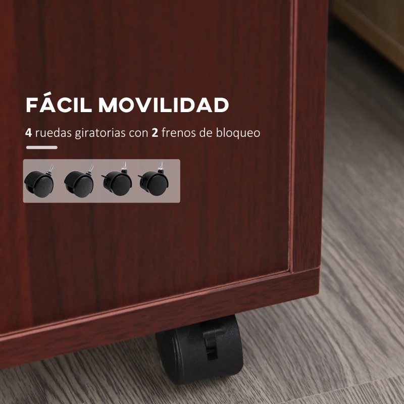HOMCOM Cajonera de Escritorio con Ruedas Cajón Compartimento Puerta Archivador Móvil para Estudio 40x35x60 cm Café Oscuro