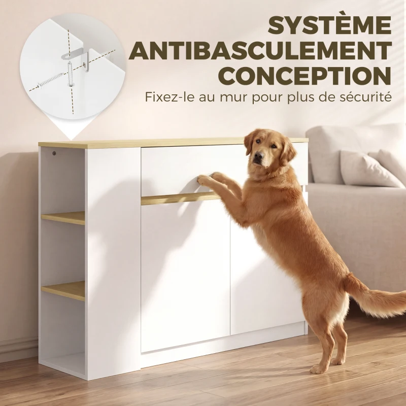 HOMCOM Buffet meuble de rangement avec 2 tiroirs 3 étagères ouvertes et placard 2 portes 110 x 29,5 x 82 cm blanc