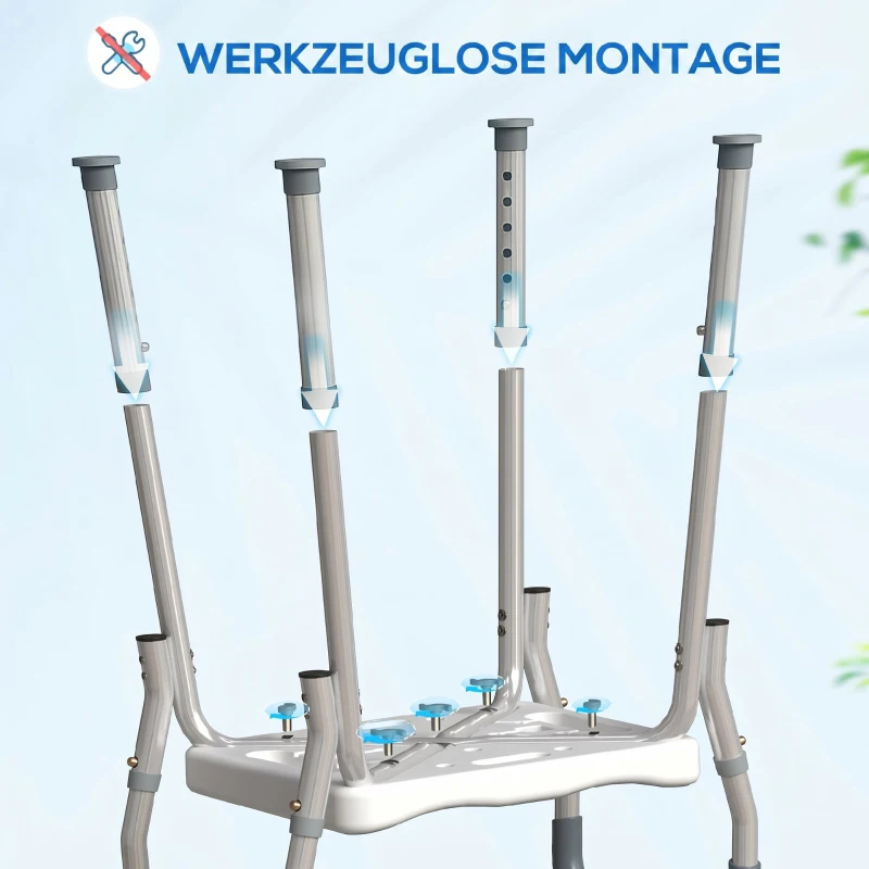 HOMCOM Taburet pentru Duș Reglabil cu Brațe și Orificii de Drenaj, din Aluminiu, HDPE și EVA, 52x45x57-69 cm