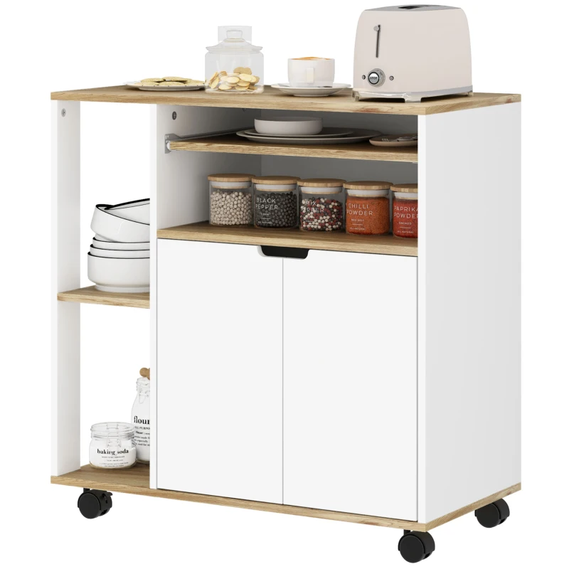 HOMCOM Rollender Küchenwagen mit Stauraum, Schrank, verstellbare Regale, für Küche, Wohnzimmer, Esszimmer, Weiß(m-11)