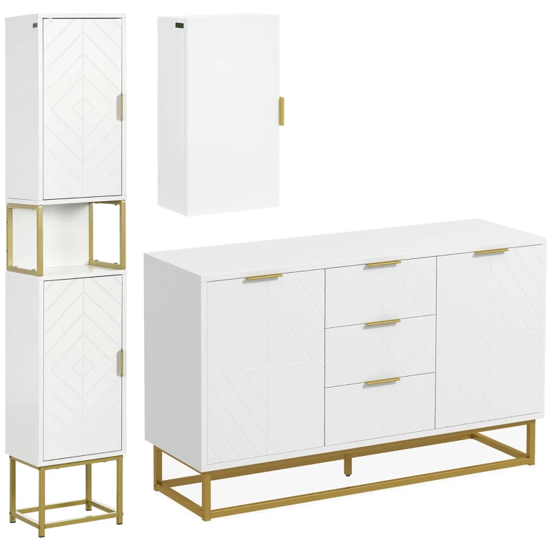 kleankin Ensemble de meubles de rangement - lot de buffet, armoire murale et meuble colonne - étagère réglable, pieds en acier
