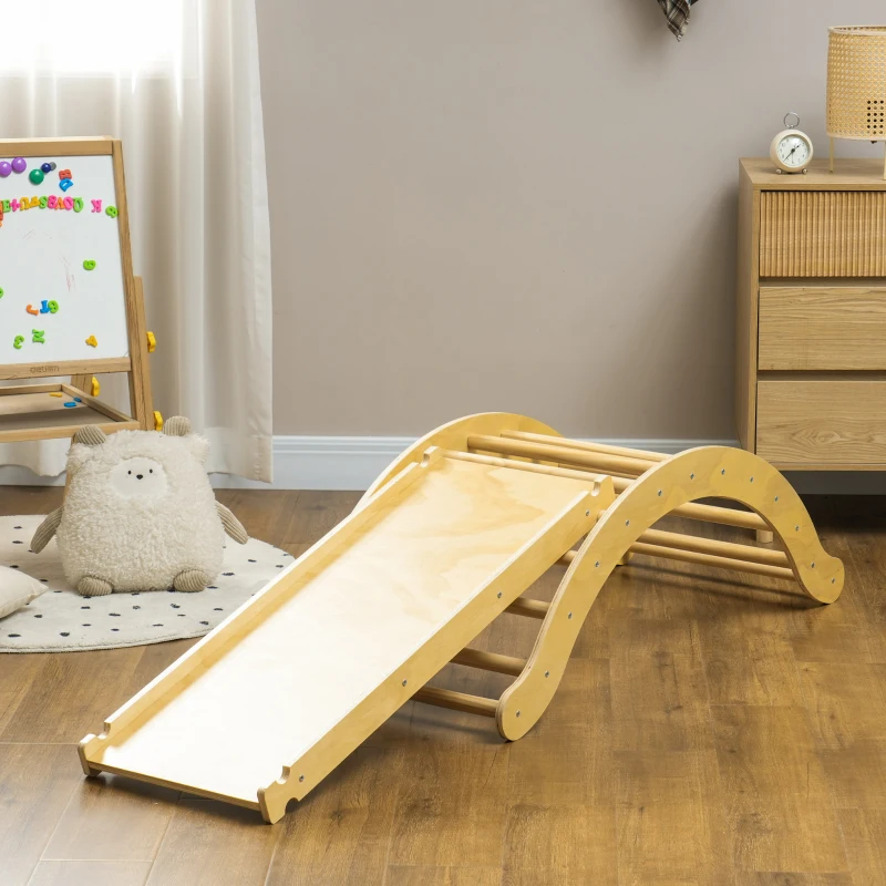 AIYAPLAY Kinder-Kletterset, 4-in-1-Design mit Bogenbrücke, Schaukelwippe, Kissen, Rutschrampe, für den Innenbereich, Holz