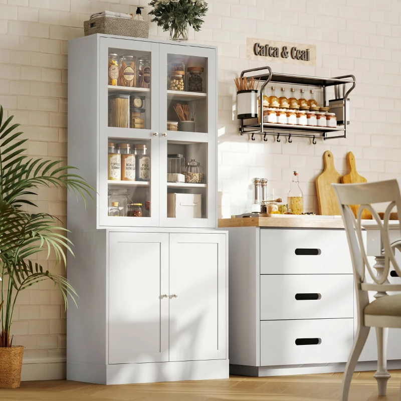 HOMCOM Mobilier de Bibliotecă cu 2 Dulapuri, Rafturi Regulabile și Uși din Sticlă, 76x40x178.5 cm, Alb
