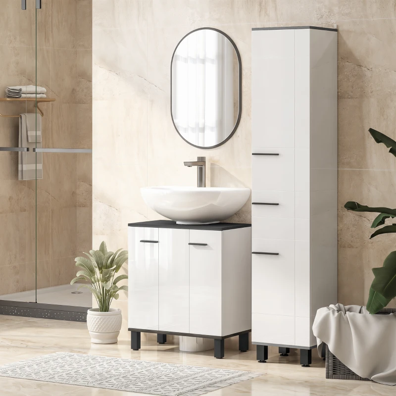 HOMCOM Modern Under-Sink Bathroom Cabinet - High Gloss White