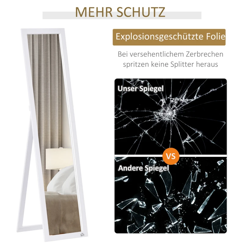 HOMCOM Volledige Lichaamsspiegel, Vrijstaand of Wandmontage, MDF-Frame, 37 x 37 x 154 cm, Wit