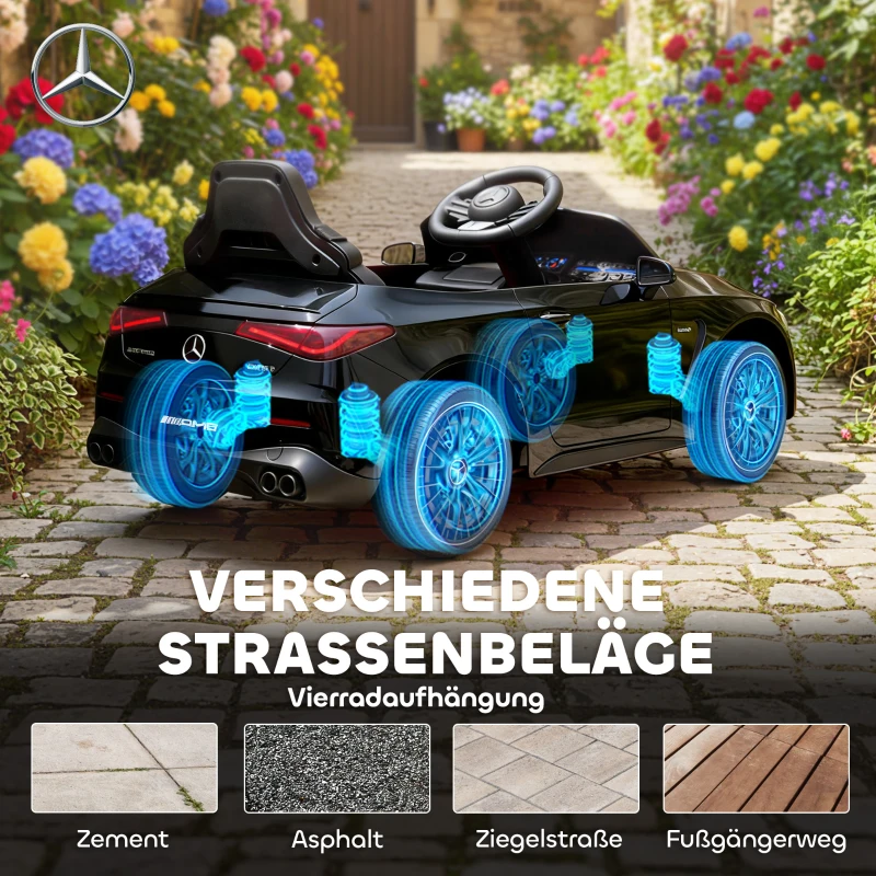 AIYAPLAY Elektrische kinderauto, Mercedes-Design, 12V-motoren, afstandsbediening, LED-lichten, muziek, voor kinderen van 3-6 jaar, zwart(m-8)