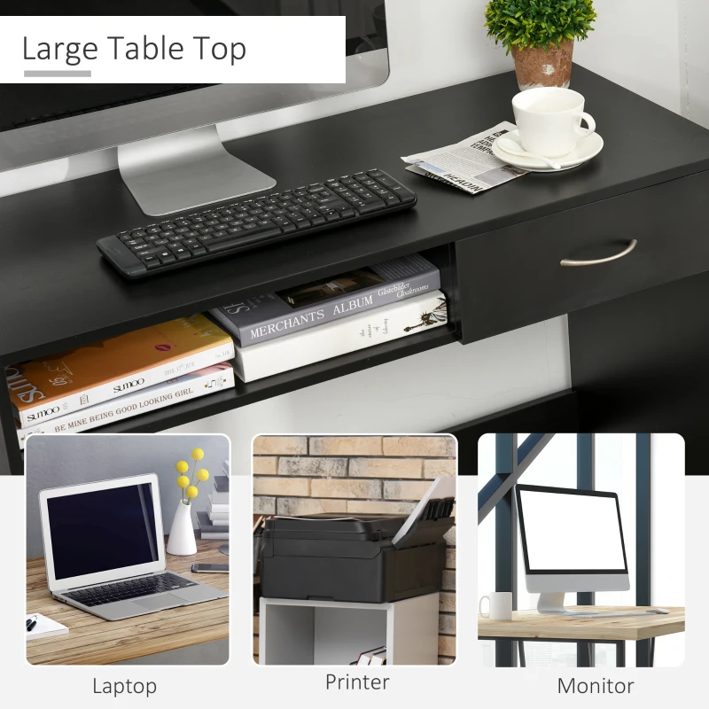 HOMCOM Compact Computer Desk, Study Table with Drawer and Storage Compartment, Writing Workstation, Black