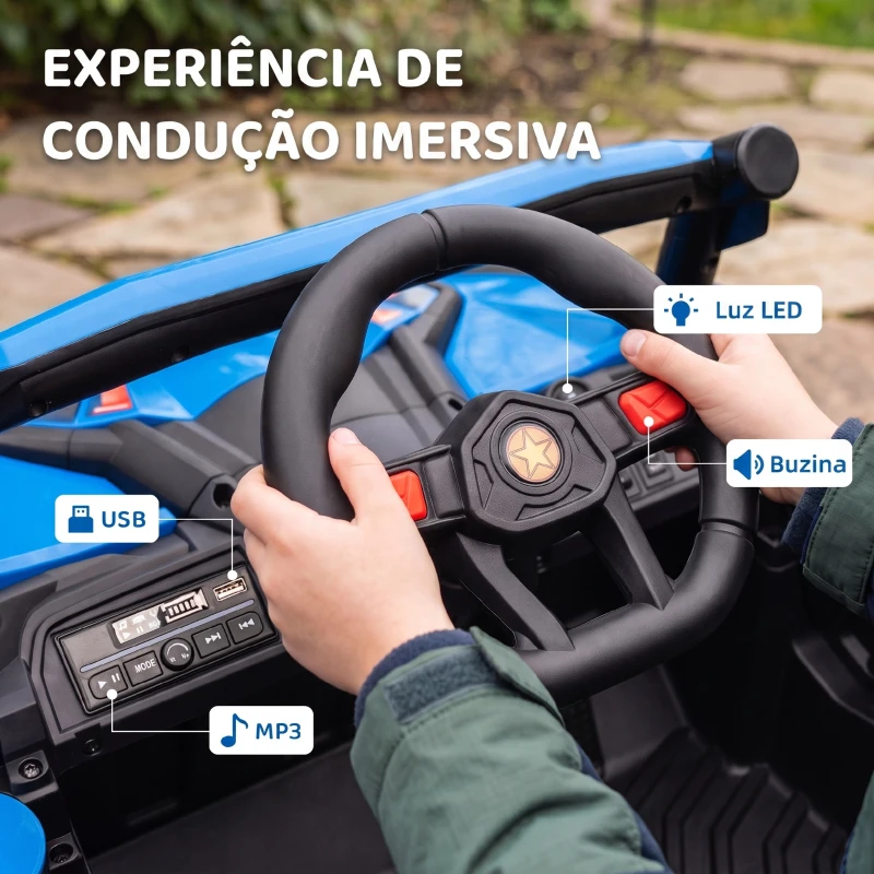 AIYAPLAY Carro Elétrico para Crianças 12V com 2 Motores Controlo Remoto 2,4G Velocidade até 7 km/h e USB 96x61x56 cm Azul