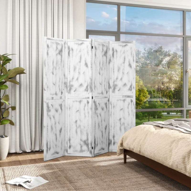 HOMCOM Biombo Dobrável de 4 Painéis Separador de Ambientes Elegante para Dormitórios Sala de Estar 160,5x170cm Branco Rústico