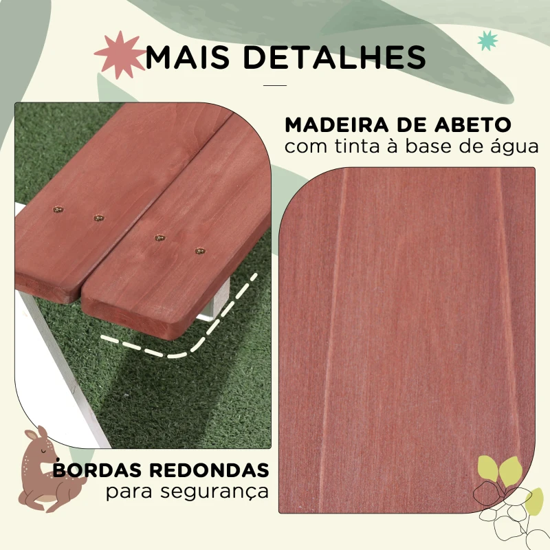 Outsunny Conjunto de Mesa e 2 Bancos Infantil de Madeira Mesa de Piquenique para Crianças de 3-8 Anos 89x79x50 cm Marrom e Branco
