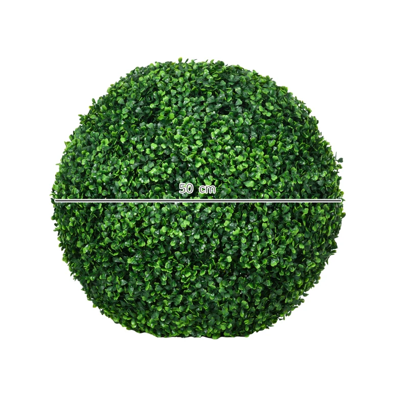HOMCOM Set di 2 Piante Finte Sfera di Bosso Ø50cm, Decorazione per Interno ed Esterno, Verde