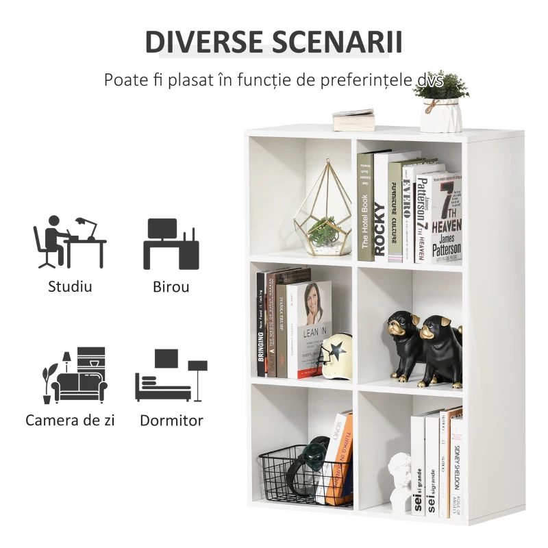 HOMCOM Bibliotecă Modernă cu 6 Cuburi în Lemn, 65.5x30x97.5 cm, Alb