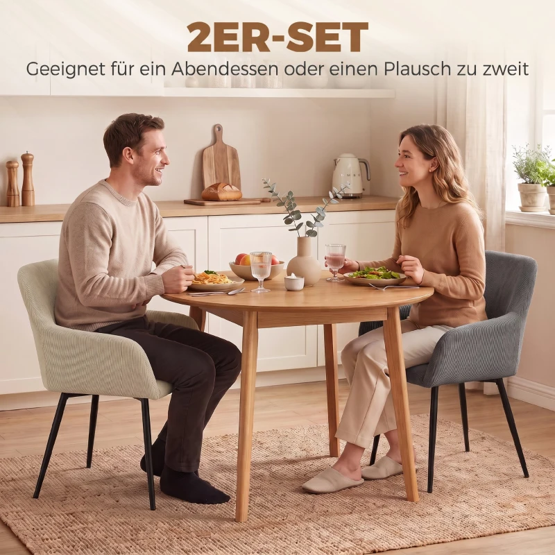 HOMCOM Esszimmerstühle 2er-Set, gepolsterte Küchenstühle mit Metallbeinen, cremeweiß