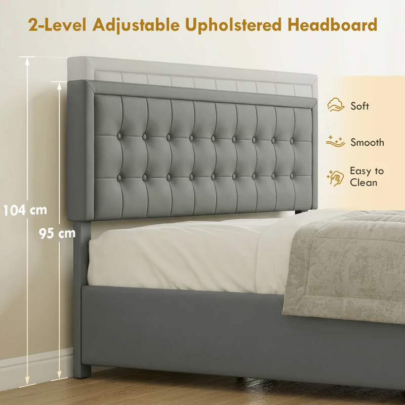 HOMCOM PU Leather King Size Ottoman Bed Frame, with Front Drawer - Grey