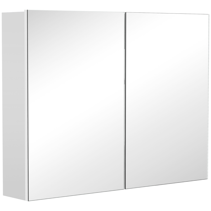 HOMCOM Armoire murale salle de bain avec miroir, 80 x 15 x 60 cm, meuble salle de bain, armoire de toilette avec double portes et étagères réglables, blanc