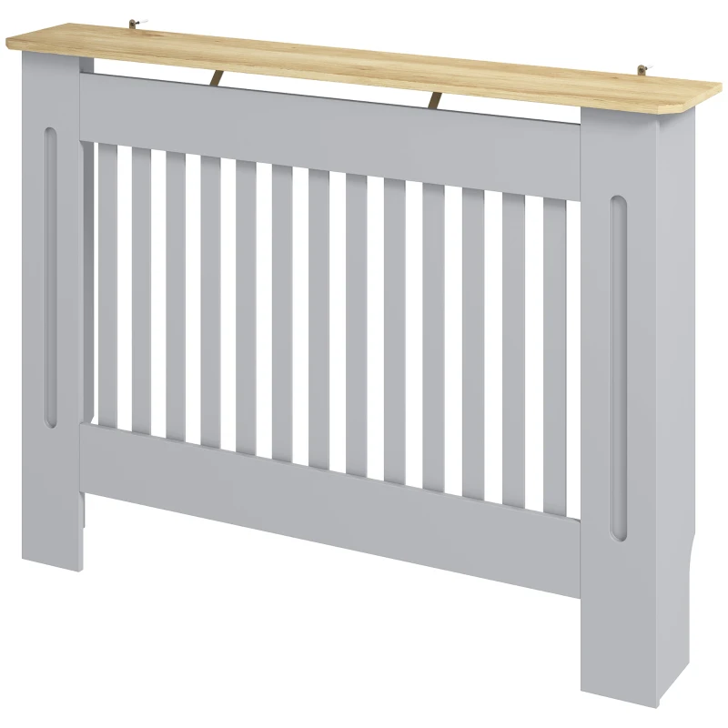 HOMCOM Slatted Radiator Cover, Painted Cabinet with Line Grill Design, 112L × 19W × 81H cm, Grey
