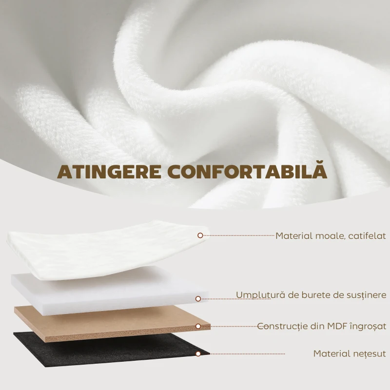 Taburet cu Spațiu de Depozitare Pliabil HOMCOM, Bancă Modernă Tapițată cu Catifea, Suport pentru Picioare cu Compartiment de 72L pentru Sufragerie și Dormitor, 76x38x35 cm, Crem
