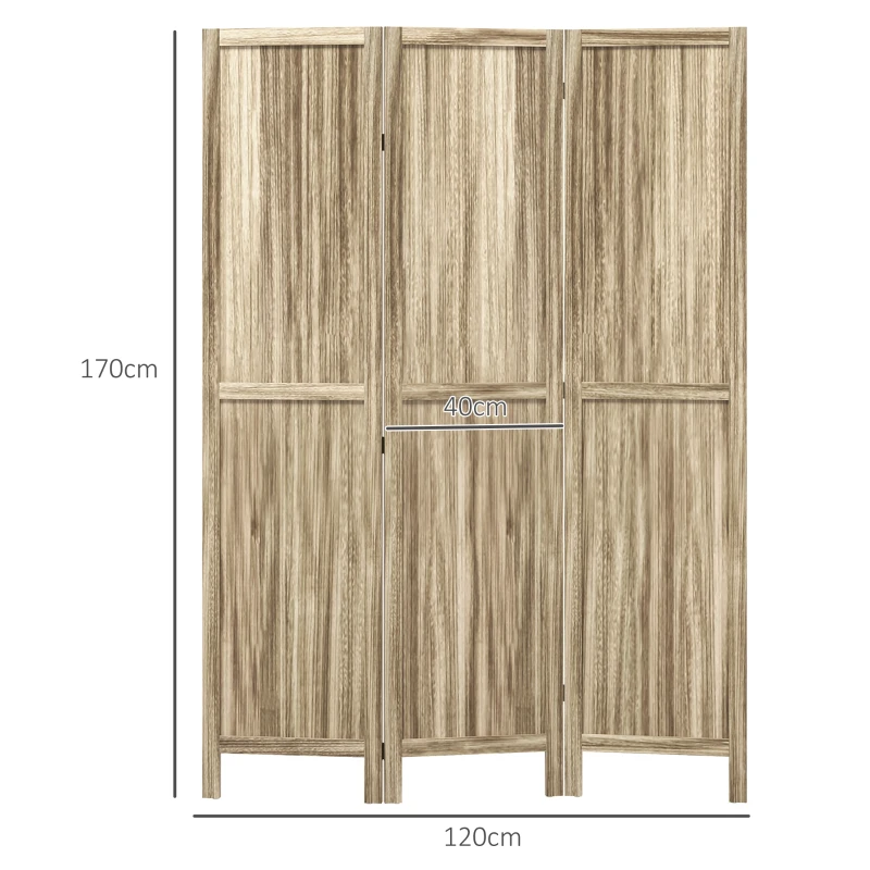 HOMCOM Paravent en bois de paulownia 3 panneaux 120 x 170 cm séparateur de pièce cloison de séparation pliable - naturel