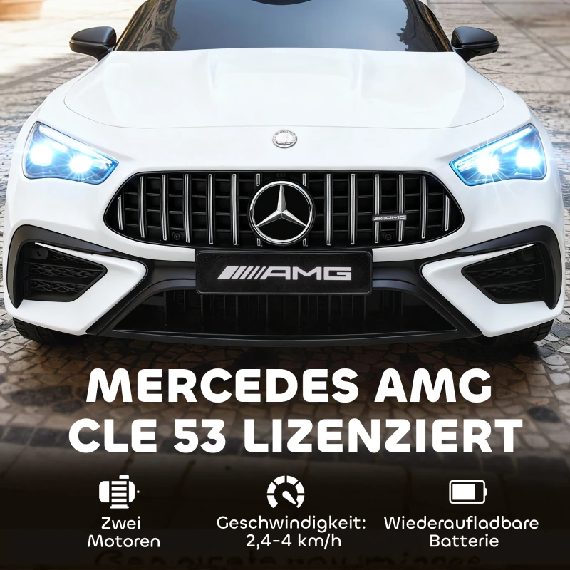 AIYAPLAY Kinder-elektroauto, Mercedes-Design, 12V Motoren, afstandsbediening, LED-lichten, muziek, voor 3-6 jaar, wit(m-4)