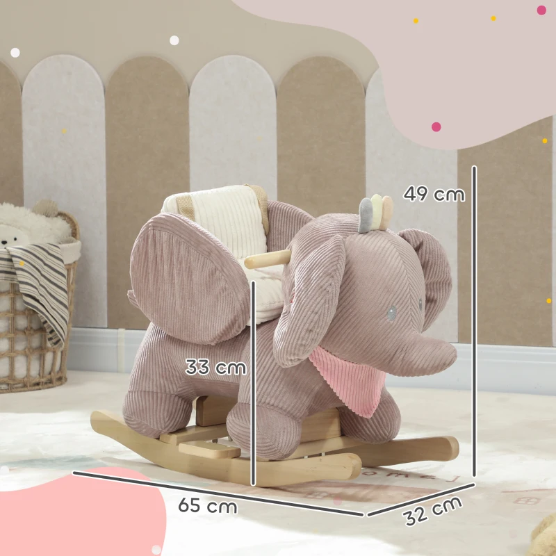 AIYAPLAY Schaukeltier, Elefant-Schaukel, interaktive Tiergeräusche, Holzrahmen, für Kinder 1,5-3 Jahre, 65 x 32 x 49 cm, Braun