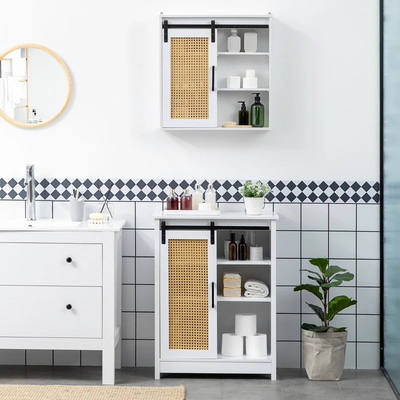 kleankin Ensemble de Meuble murale de salle de bain et Meuble de salle de bain sur pied - porte coulissante à galandage